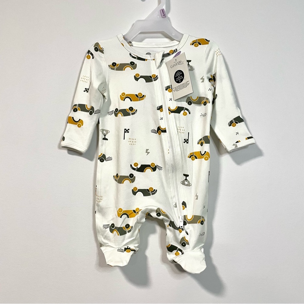 🟠5/$25 NEW George Race Car Onesie Sleeper (size 0M & 6-9M)